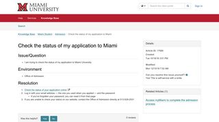Article - Check the status of my appl... - Miami's Knowledge Base
