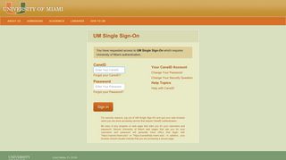 UM Single Sign-On Error Page - Miami