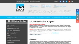 MIBOR REALTOR® Association - IDX Info for Vendors & Agents