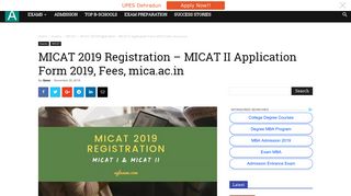 MICAT 2019 Registration - MICAT II Application Form 2019, Fees ...