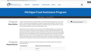 Michigan Food Assistance Program | Benefits.gov
