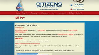 Citizens Gas Fuel Company | Adrian | MI | Natural Gas | Utilities | Bill Pay