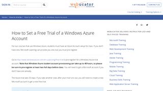How to Set a Free Trial of a Windows Azure Account | Webucator