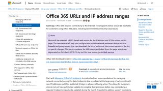 Office 365 URLs and IP address ranges | Microsoft Docs
