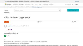 CRM Online - Login error - Microsoft Dynamics CRM Forum ...