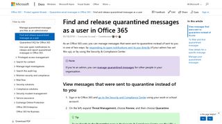 Find and release quarantined messages as a user in ... - Microsoft Docs