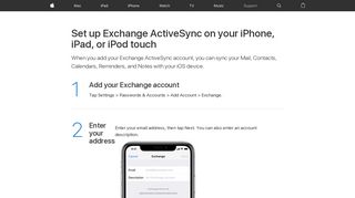 Set up Exchange ActiveSync on your iPhone, iPad, or iPod touch ...