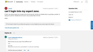 can't login into my expert zone. - Microsoft Community