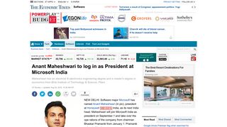 Anant Maheshwari to log in as President at Microsoft India - The ...