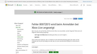 Fehler 80072EF3 wird beim Anmelden bei Xbox Live ... - Xbox Support