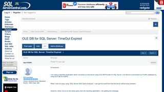 OLE DB for SQL Server: TimeOut Expired - SQL Server Central