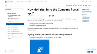 How to sign in to the Company Portal app | Microsoft Docs