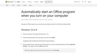 Automatically start an Office program when you turn on your computer ...