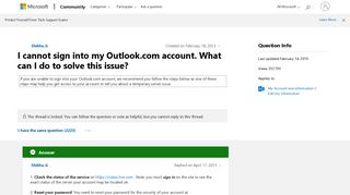 I cannot sign into my Outlook.com account. What can I do to solve ...