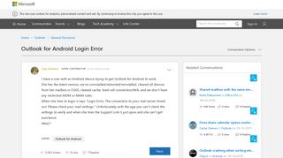 Outlook for Android Login Error - Microsoft Tech Community - 190122