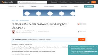 Outlook 2016 needs password, but dialog box disappears ...