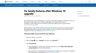 Fix family features after Windows 10 upgrade - Microsoft Support