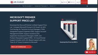 Microsoft Premier Support Price List - US Cloud