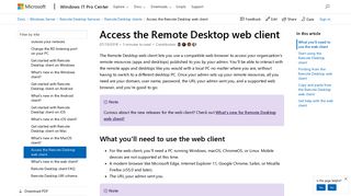 Access the Remote Desktop web client | Microsoft Docs