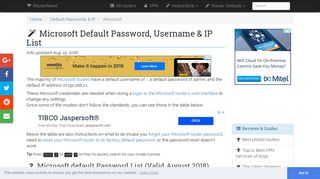 Microsoft Default Password, Login & IP List (updated August 2018 ...