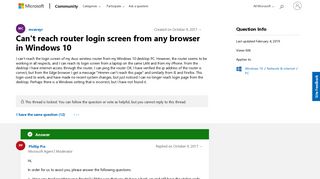 Can't reach router login screen from any browser in Windows 10 ...
