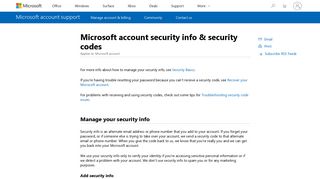 Microsoft account security info & security codes - Microsoft Support