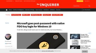 Microsoft goes post-password with native FIDO key login for Windows 10
