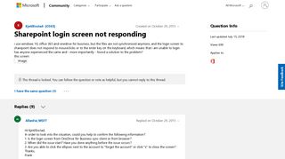 Sharepoint login screen not responding - Microsoft Community