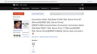 Connection failed: SQLState:'01000' SQL Server Error:67 [Microsoft ...