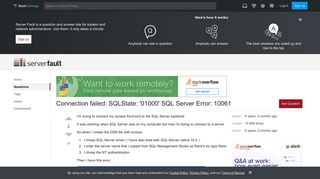 Connection failed: SQLState: '01000' SQL Server Error: 10061 ...