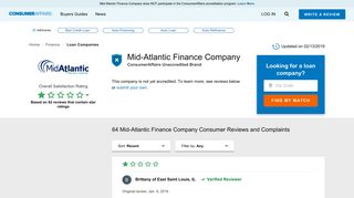 Top 64 Reviews and Complaints about Mid-Atlantic Finance Company