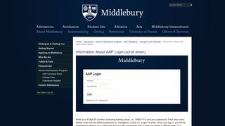 Information About AAP Login (scroll down) | Middlebury