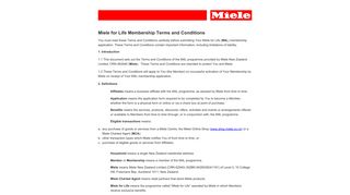 Miele for Life Membership Terms and Conditions