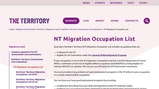NT Migration Occupation List | Australia's Northern Territory