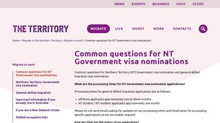 Common questions for NT Government visa nominations | Australia's ...
