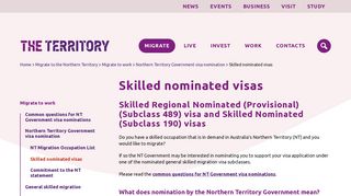 Skilled nominated visas | Australia's Northern Territory