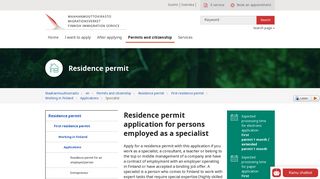 Residence permit application for persons employed as a specialist ...