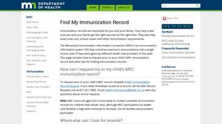 MIIC Immunization Record Requests - Minnesota Dept. of Health