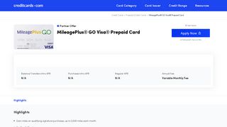 Mileage Plus® GO Visa® Prepaid Card - Apply Online - Credit Cards