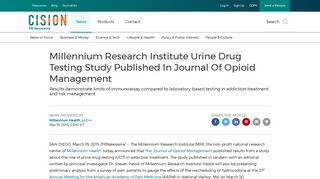 Millennium Research Institute Urine Drug Testing Study Published In ...