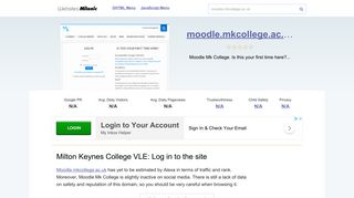 Moodle.mkcollege.ac.uk website. Milton Keynes College VLE: Log in ...