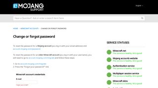 Mojang | Change or forgot password