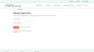 Secure login form - Mint Mobile Phone Store