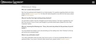 Presale FAQ - Miranda Lambert