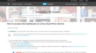 How to access the Dashboard on a My Cloud Mirror device | WD Support