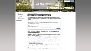 Login: forgotten password [Queensland Curriculum ... - Student Connect