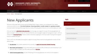 New Applicants - Mississippi State Housing and Residence Life