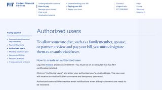 Authorized users | MIT Student Financial Services