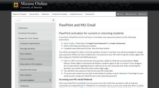 Current Students: PawPrint and MU Email | Mizzou Online | University ...