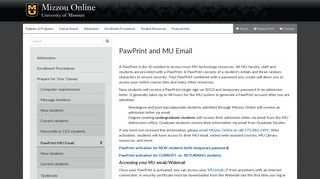 PawPrint and MU Email | Mizzou Online | University of Missouri